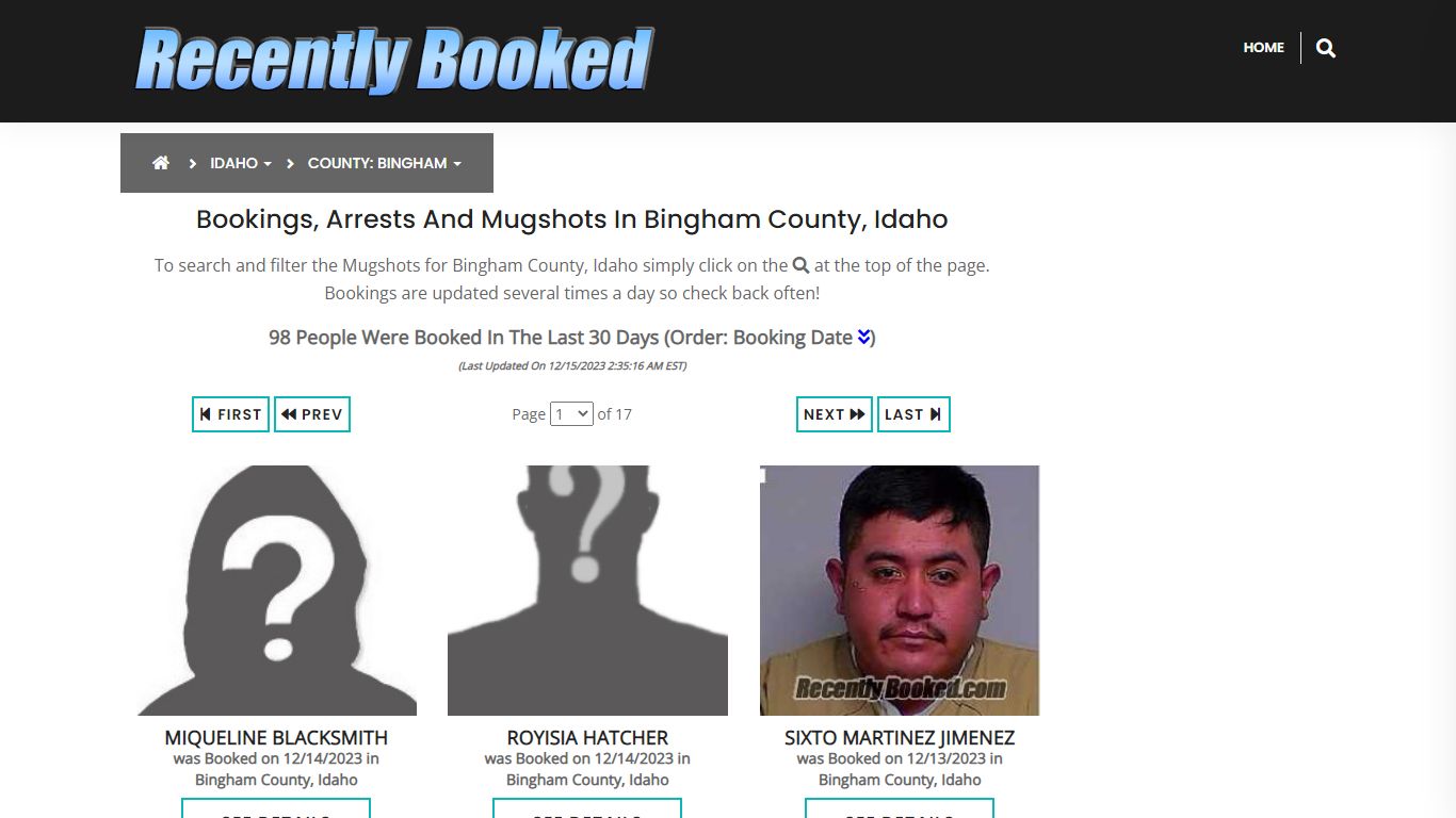 Recent bookings, Arrests, Mugshots in Bingham County, Idaho