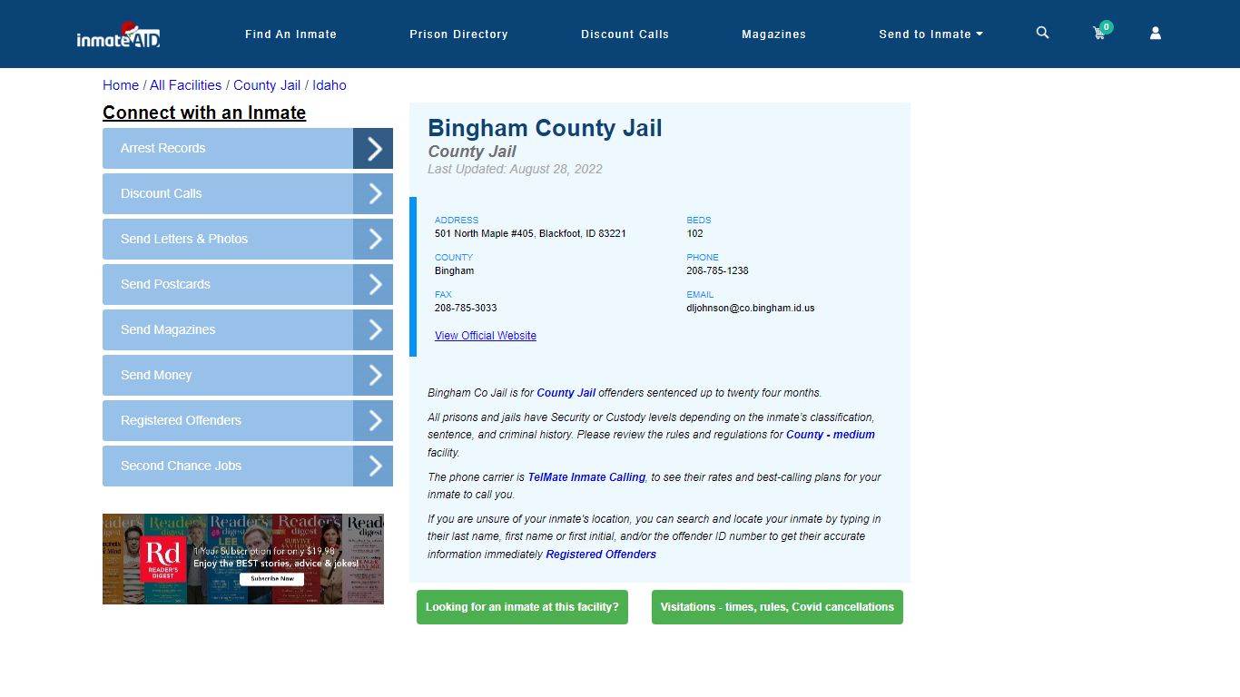 Bingham County Jail - Inmate Locator - Blackfoot, ID