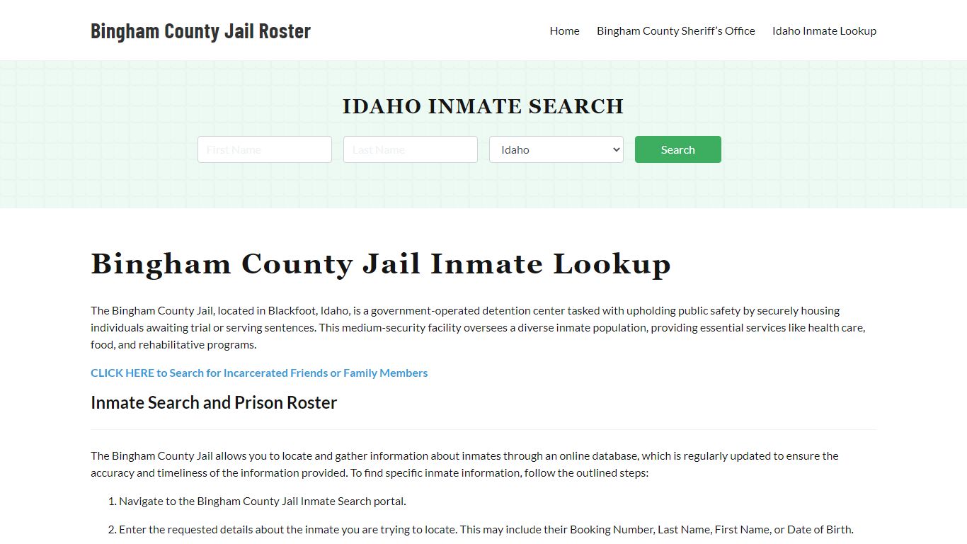 Bingham County Jail Roster Lookup, ID, Inmate Search