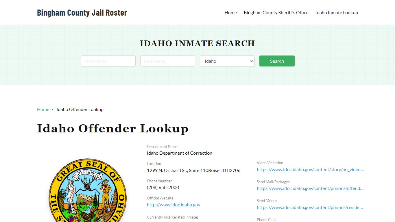 Idaho Inmate Search, Jail Rosters